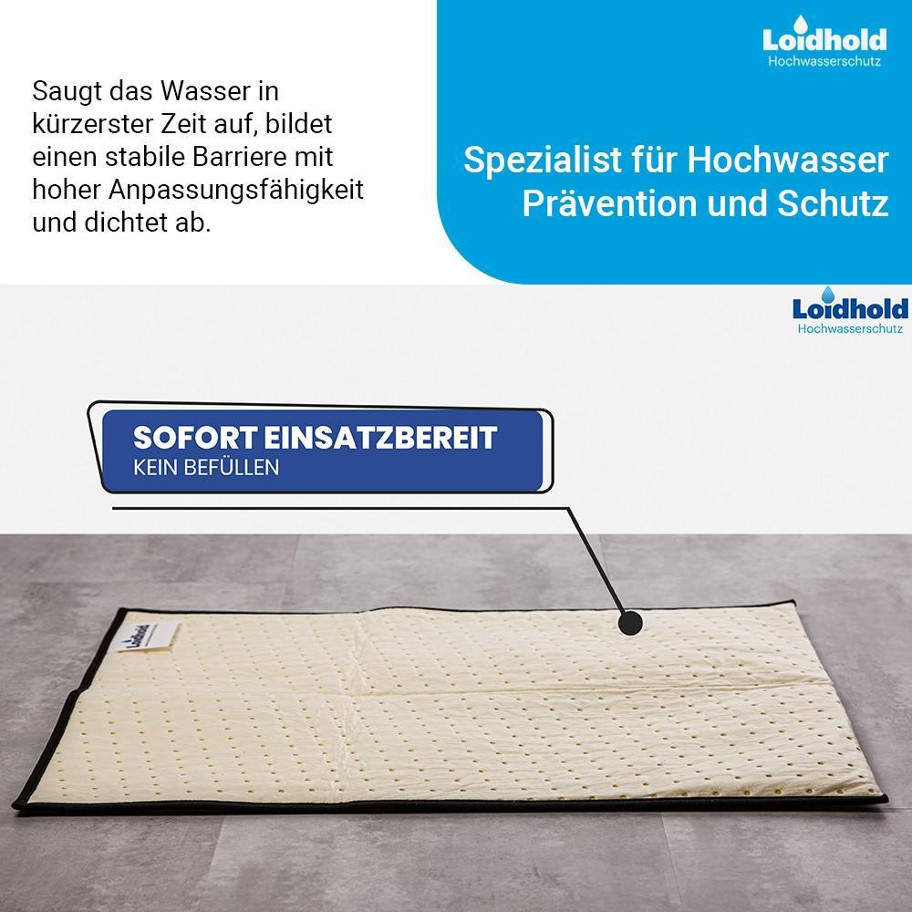 Loidhold Wasserschutzschlauch sofort Einsatzbereit Länge: 250 cm x Breite: 50 cm Zweikammersystem – Stauhöhe ca. 10 cm – Stapelbar – Aufnahme von 80 Liter pro Hochwasserschutzschlauch