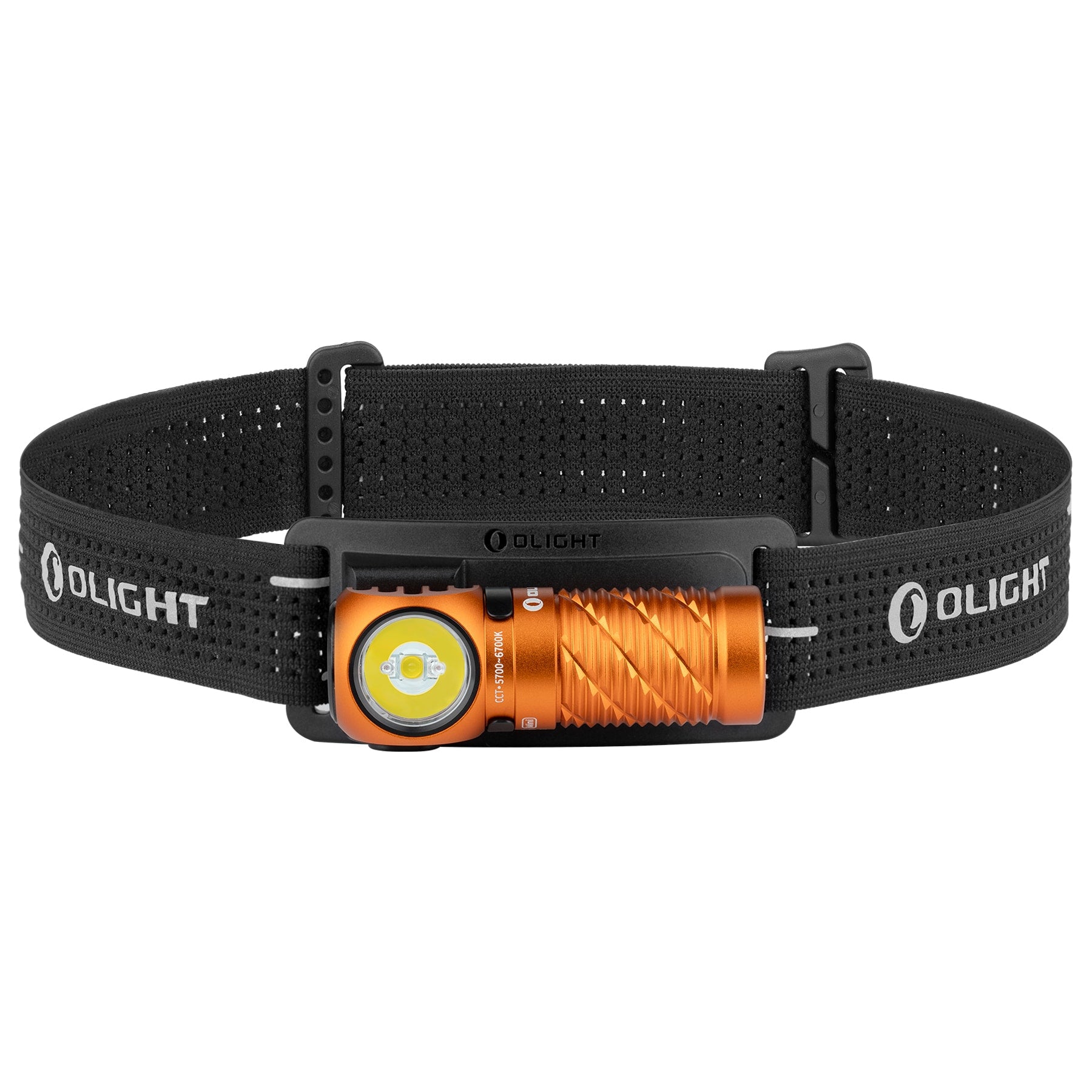 Olight - Perun 3 Mini Premium Cool White Orange - Stirn- und Winkeltaschenlampe mit Stirnband - 1250 Lumen
