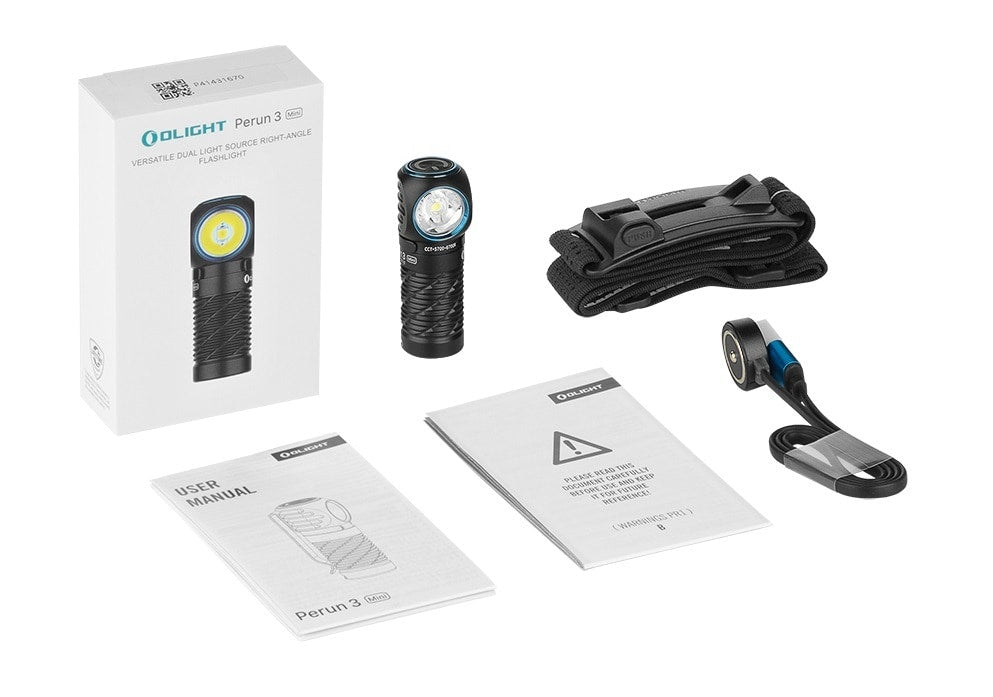 Olight - Perun 3 Mini Cool White Black Stirn- und Winkeltaschenlampe mit Stirnband - 1250 Lumen