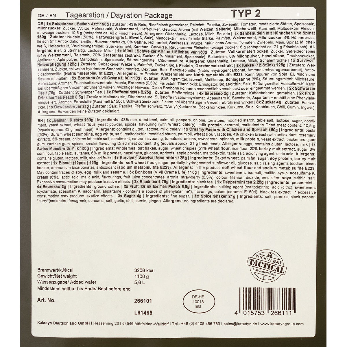 Trek 'n Eat, Tagesration, "Typ II"