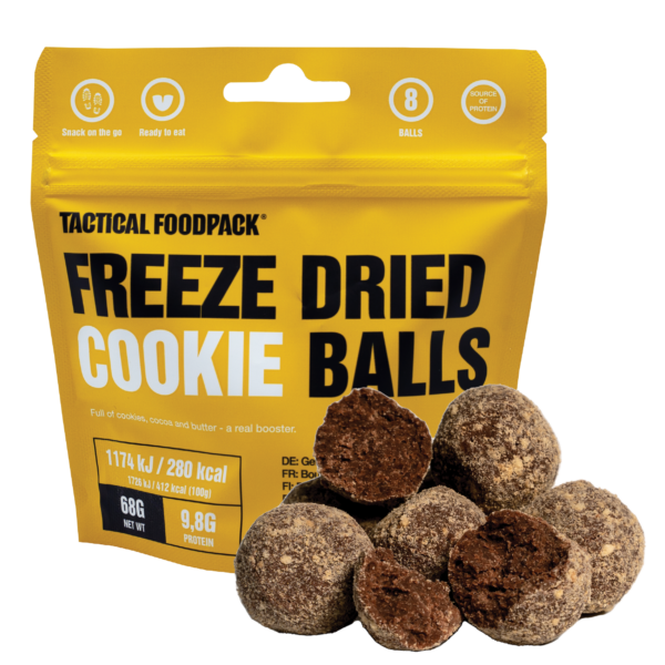 Tactical Foodpack Cocoa Biscuit Balls – Gefriergetrocknete Schoko-Keksbälle, 68 g 45x