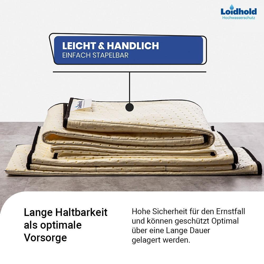Loidhold Wasserschutzkissen sofort Einsatzbereit Länge: 60 cm x Breite: 50 cm Einkammersystem – Stauhöhe ca. 10 cm – Stapelbar – Aufnahme von 20 Liter pro Hochwasserschutz Kissen