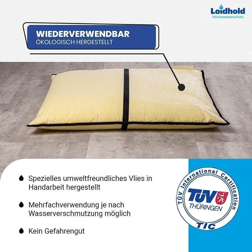 Loidhold Wasserschutzkissen sofort Einsatzbereit Länge: 60 cm x Breite: 50 cm Einkammersystem – Stauhöhe ca. 10 cm – Stapelbar – Aufnahme von 20 Liter pro Hochwasserschutz Kissen