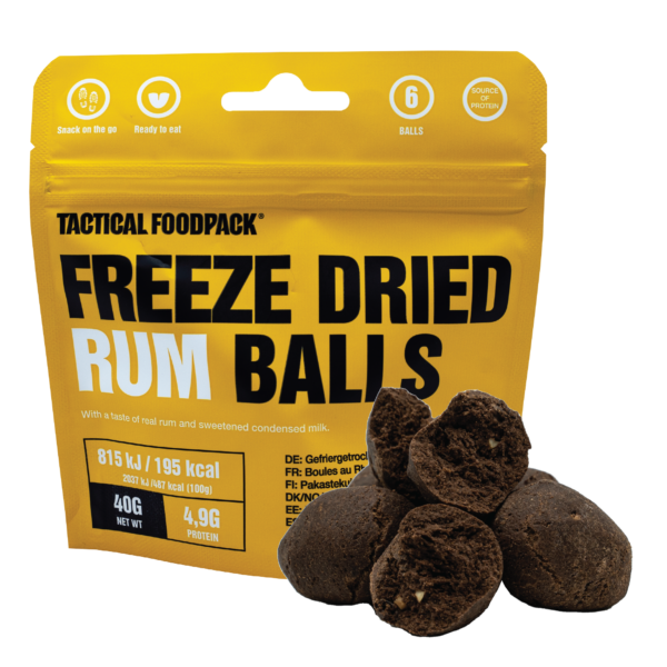 Tactical Foodpack Rum Balls – Gefriergetrocknete Rum-Pralinen, 40 g 45x