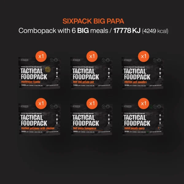 Tactical Foodpack Sixpack Big Papa – 6 BIG-Mahlzeiten, gefriergetrocknet, ca. 4.249 kcal 6x