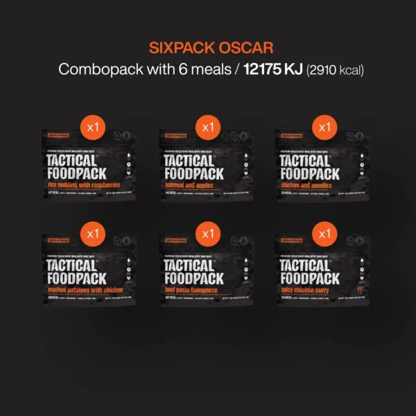 Tactical Foodpack Sixpack Oscar – 6 Mahlzeiten gefriergetrocknet, Klassiker-Set für 2 Tage 6x