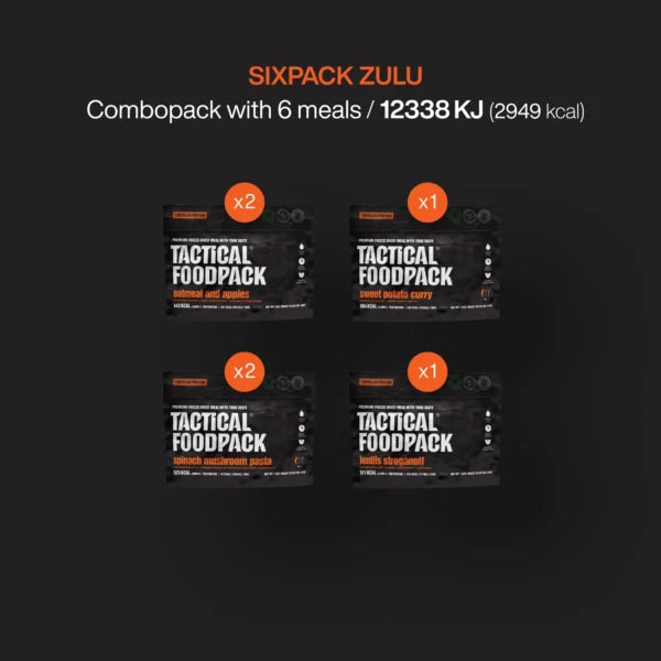 Tactical Foodpack Sixpack Zulu – 6 Vegane Mahlzeiten, gefriergetrocknet, für 2 Tage 6x