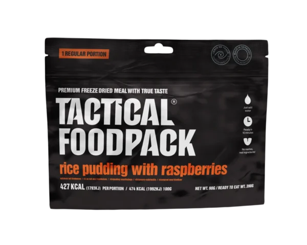 Tactical Foodpack Milchreis mit Himbeeren – Gefriergetrocknet, Dessert & Frühstück, 8 Jahre 20x haltbar
