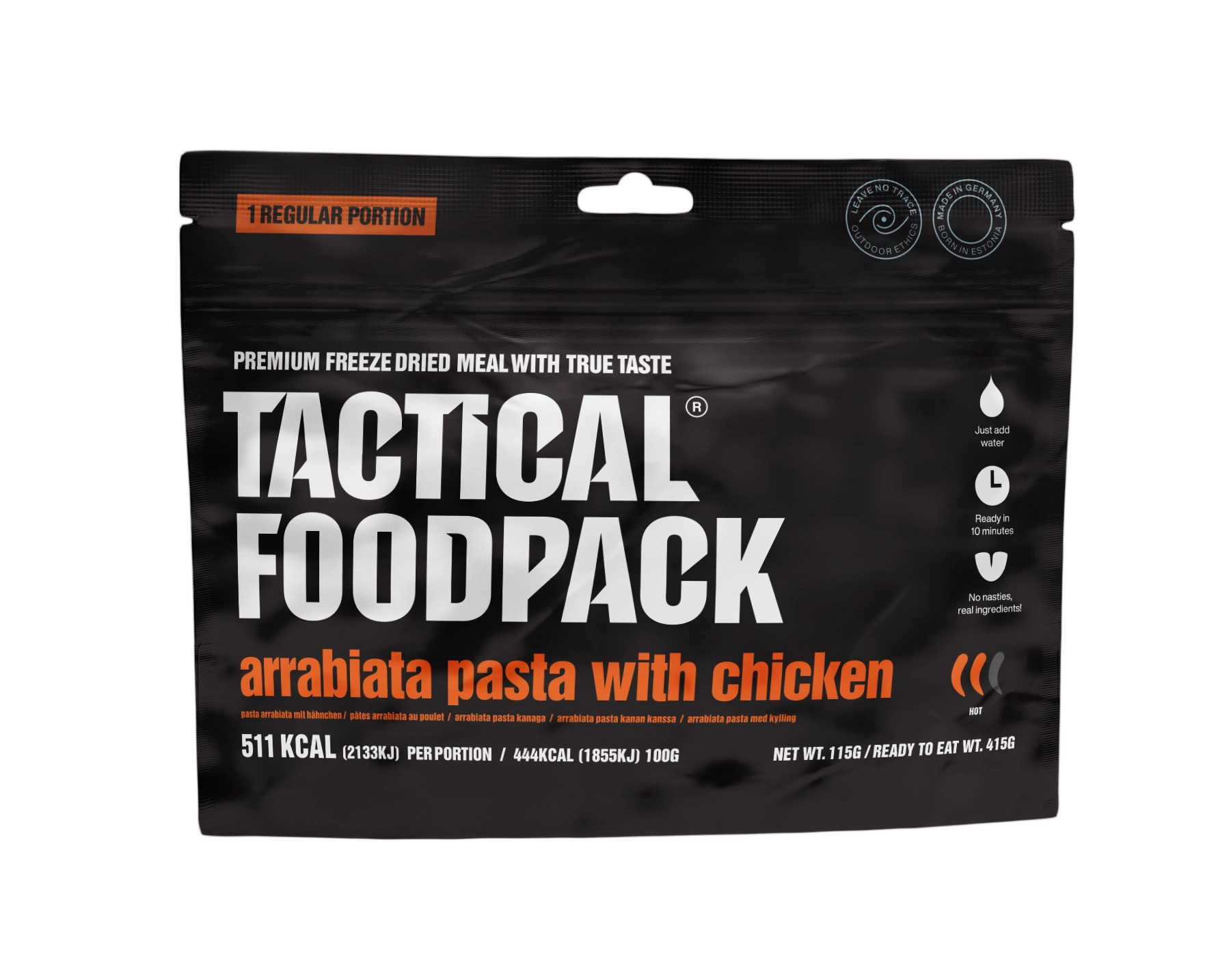 Tactical Foodpack Arrabiata Pasta mit Hühnchen – Gefriergetrocknet