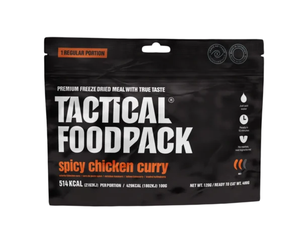 Tactical Foodpack Scharfes Hühnchen-Curry – 33 g Protein, gefriergetrocknet, 8 Jahre haltbar 20x