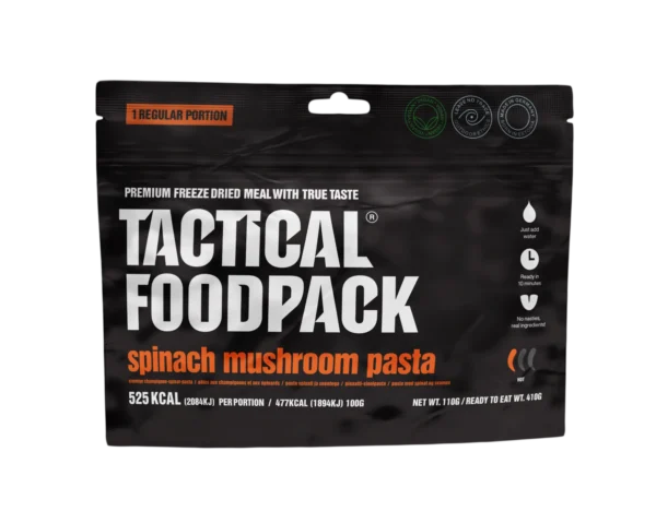Tactical Foodpack Spinat-Pilz-Pasta – Vegane Outdoor-Pasta mit 4 Pilzsorten, gefriergetrocknet