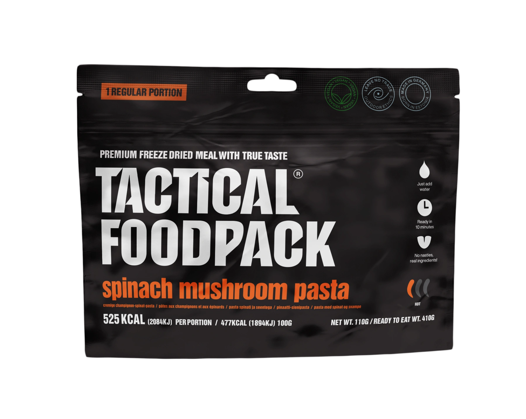 Tactical Foodpack Spinat-Pilz-Pasta – Vegane Gefriergetrocknete Mahlzeit