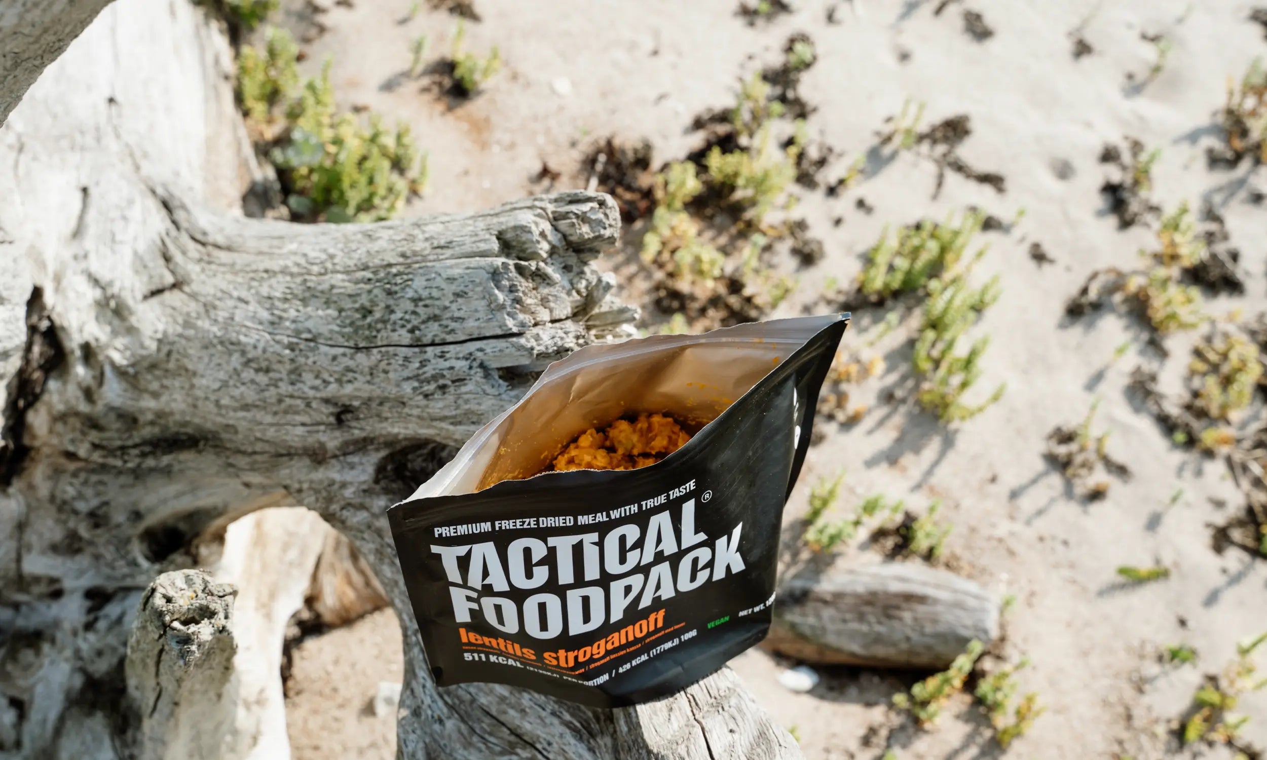 Tactical Foodpack Linsen-Stroganoff – Vegane Notfallverpflegung, 15 g Ballaststoffe, 8 Jahre 20xhaltbar