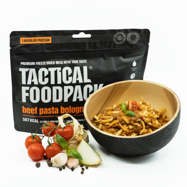 Tactical Foodpack Beef Pasta Bolognese – Gefriergetrocknet, 8 Jahre haltbar 20x