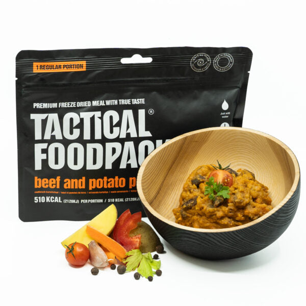 Tactical Foodpack Rindfleisch-Kartoffel-Eintopf – 30 g Protein, gefriergetrocknet 20x