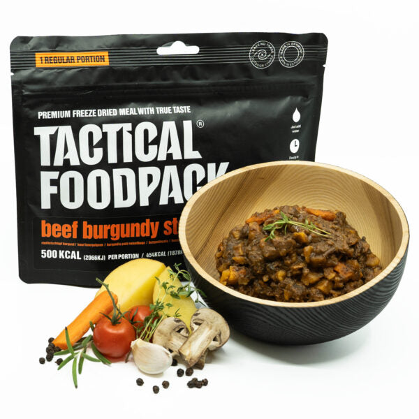 Tactical Foodpack Rindfleisch-Burgunder-Eintopf – 41 g Protein, Gourmet gefriergetrocknet 20x