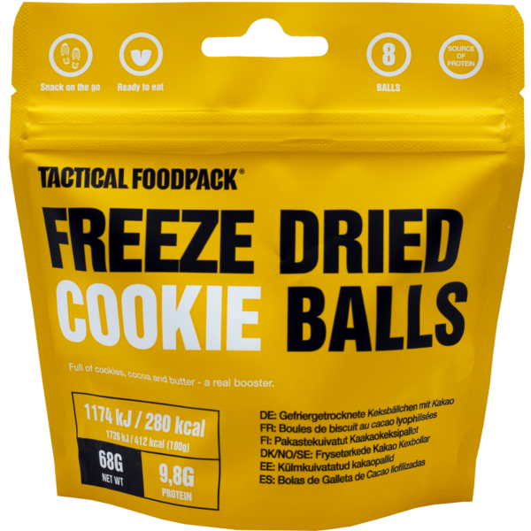 Tactical Foodpack Cocoa Biscuit Balls – Gefriergetrocknete Schoko-Keksbälle, 68 g 45x