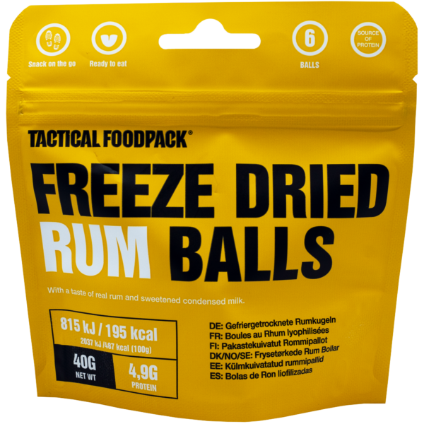 Tactical Foodpack Rum Balls – Gefriergetrocknete Rum-Pralinen, 40 g 45x