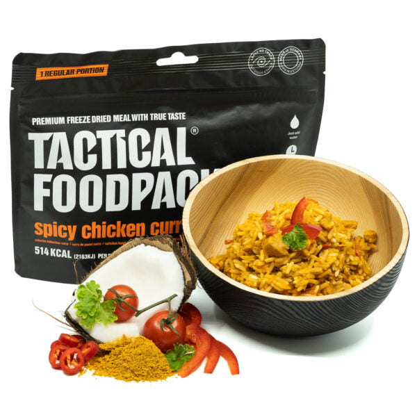 Tactical Foodpack Scharfes Hühnchen-Curry – 33 g Protein, gefriergetrocknet, 8 Jahre haltbar 20x
