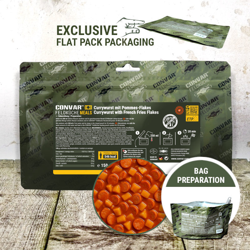 CONVAR™ Feldküche Curry Wurst mit Pommes Flakes (150g) 12x