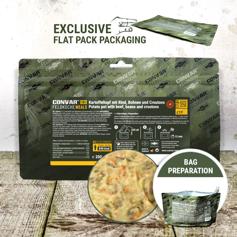 CONVAR™ Feldküche Kartoffeltopf mit Rind, Bohnen und Croutons (1 Portion) 12x