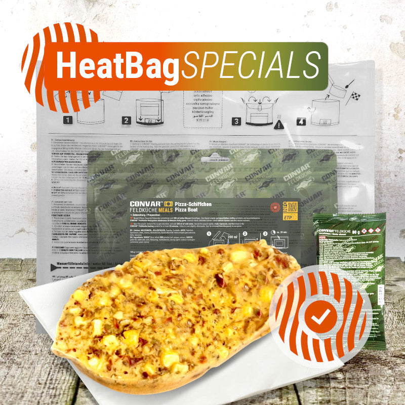 CONVAR™ Feldküche Pizza-Schiffchen (100g) [inkl. Heizelement & Heizbeutel] 15x