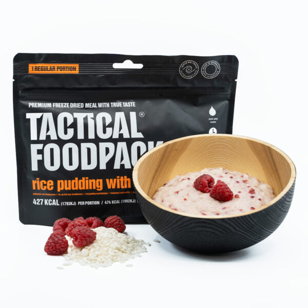Tactical Foodpack Milchreis mit Himbeeren – Gefriergetrocknet, Dessert & Frühstück, 8 Jahre 20x haltbar