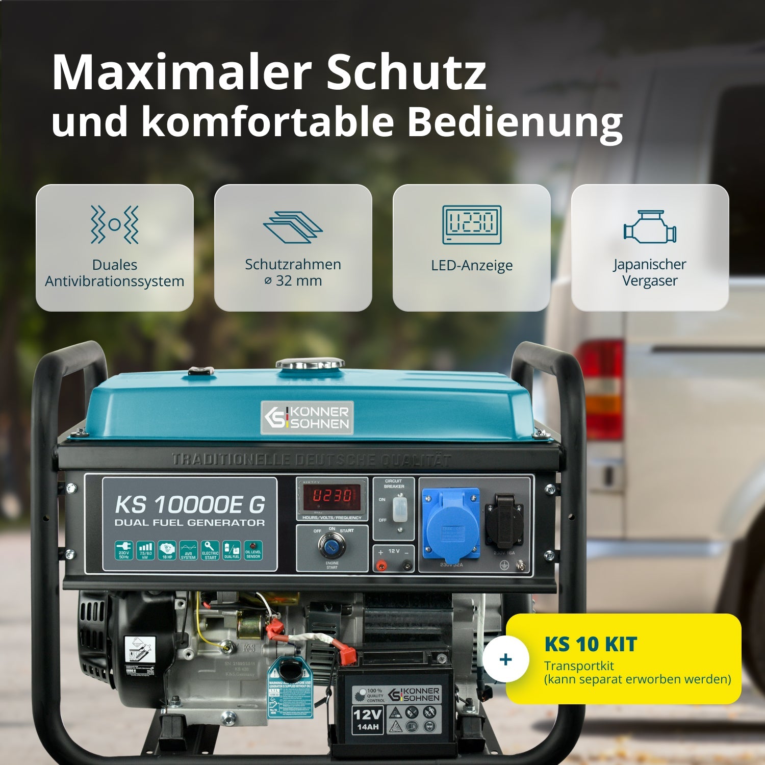 LPG/Benzin-Generator KS 10000E G – Gas- & Hybrid-Stromerzeuger