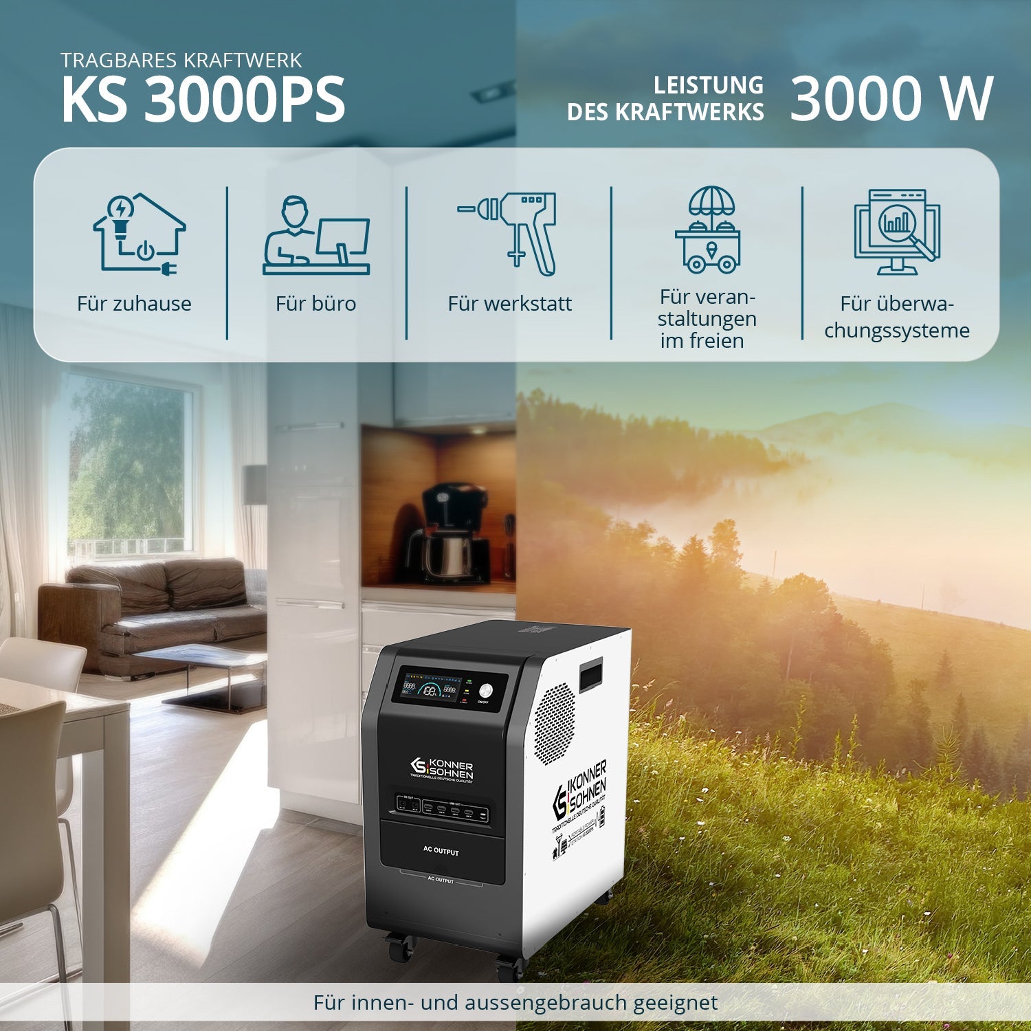 Tragbare 3-in-1-Stromstation KS 3000PS – Powerstation