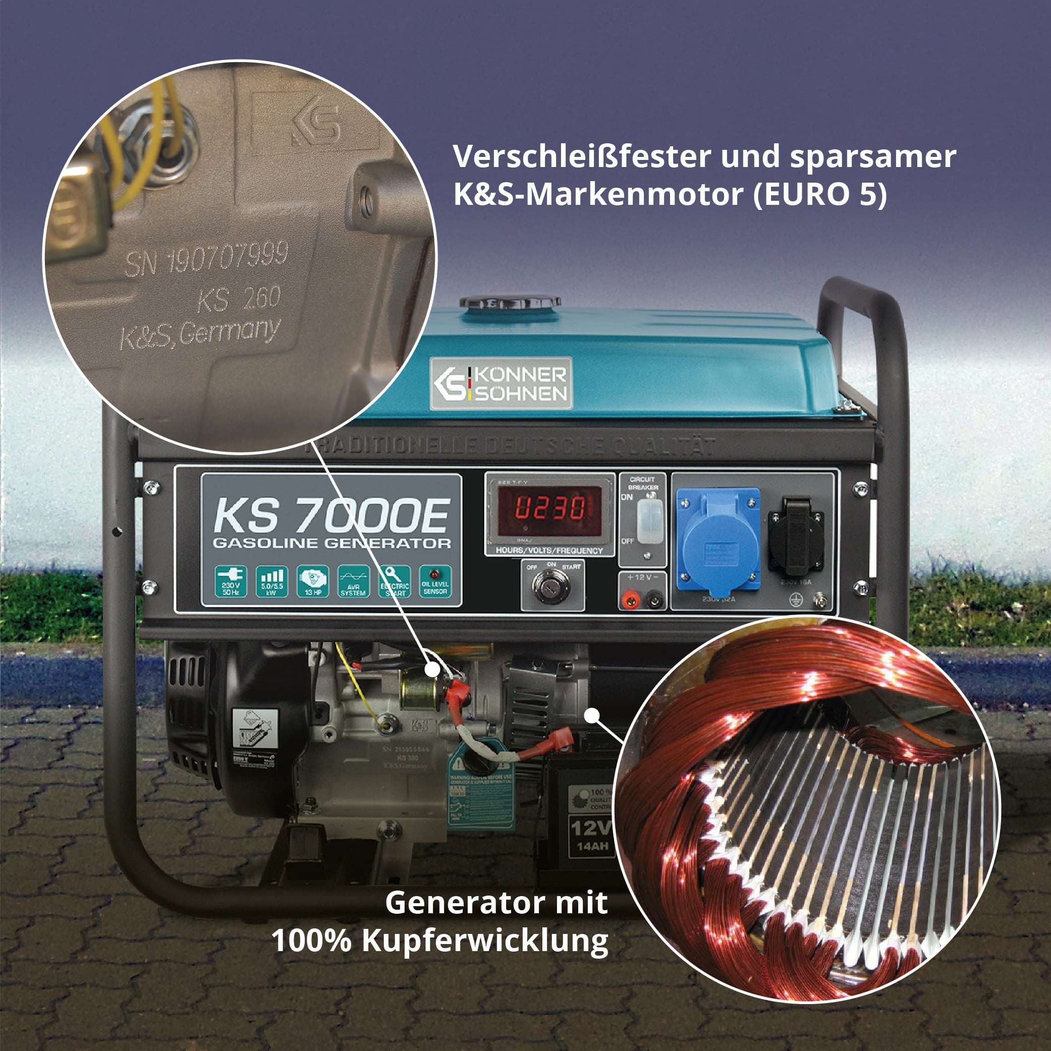 Benzin-Generator KS 7000E – Benzin-Stromerzeuger