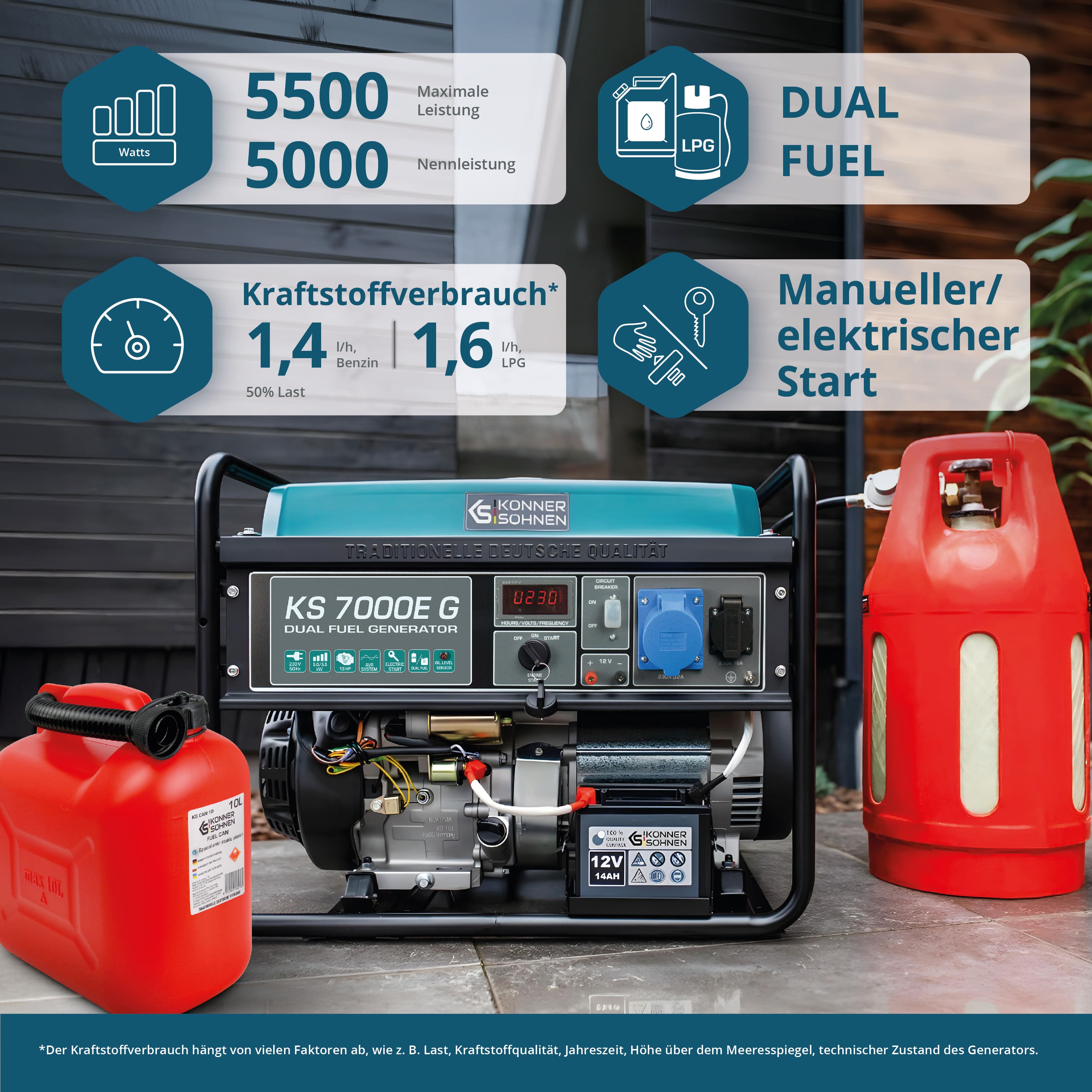 LPG/Benzin-Generator KS 7000E G – Gas- & Hybrid-Stromerzeuger