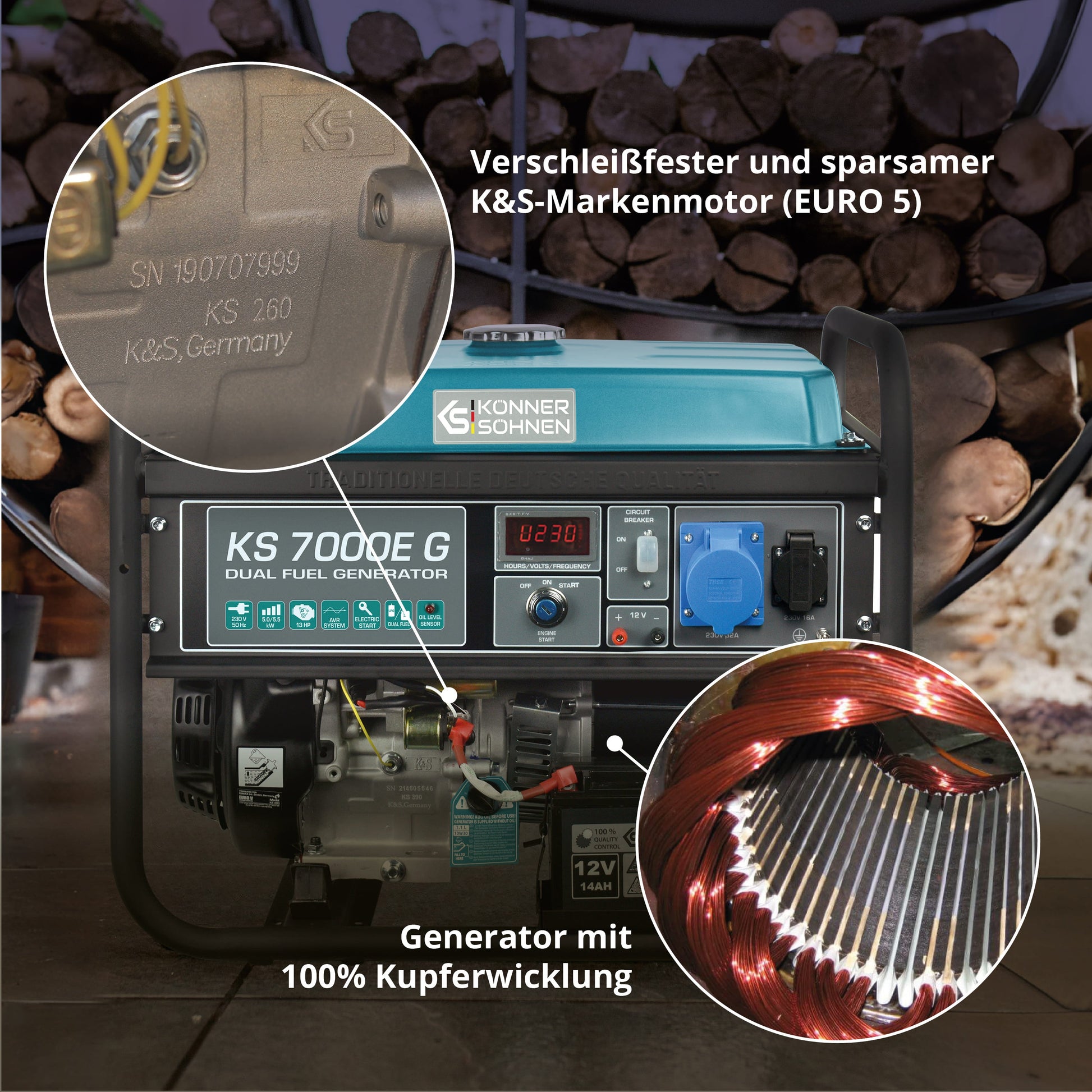 LPG/Benzin-Generator KS 7000E G – Gas- & Hybrid-Stromerzeuger